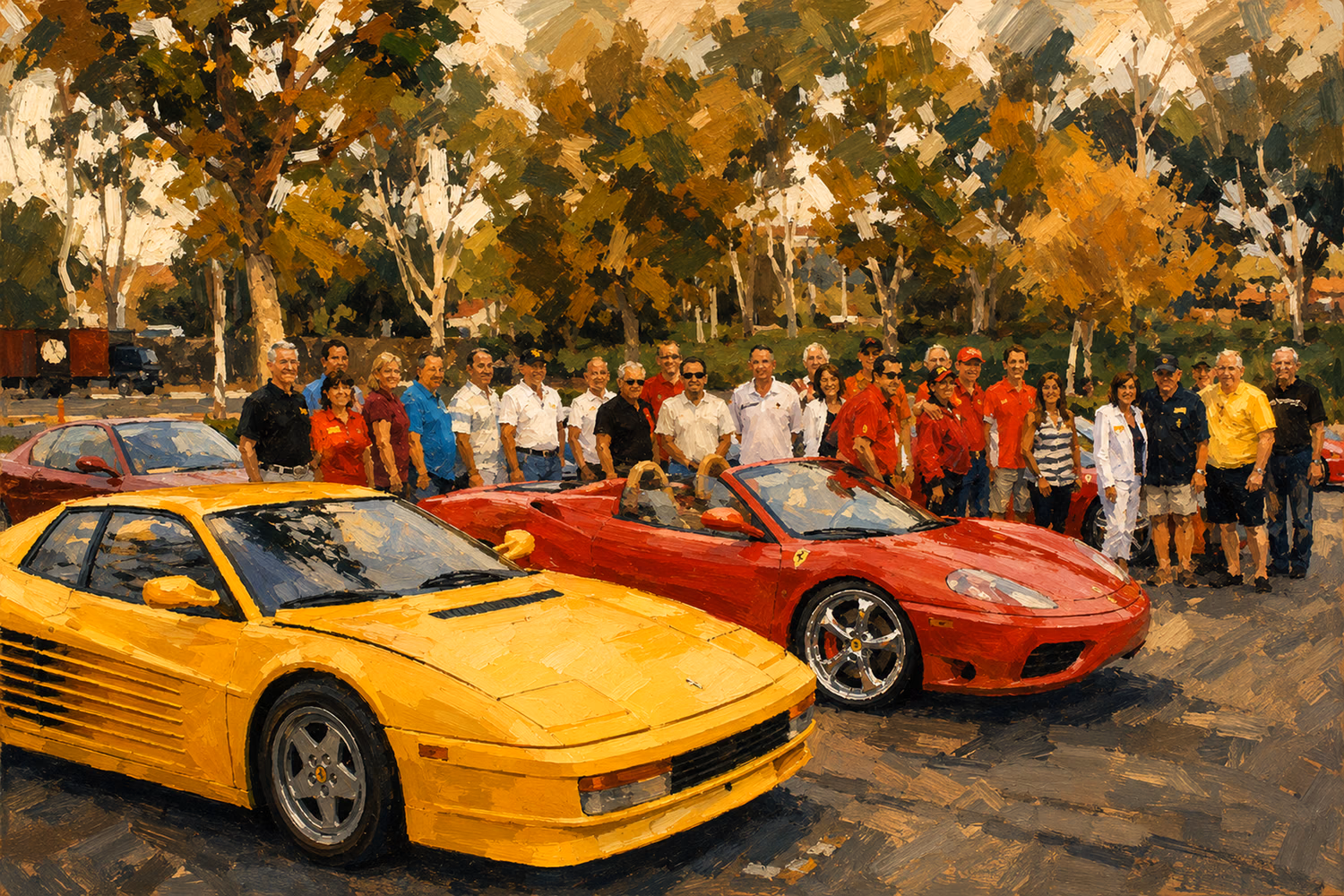 Members and their Ferraris gathered at a club event